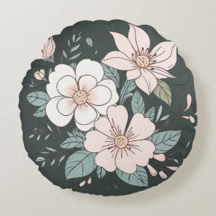 Floral Pastel Colour Round Pillow Green Background