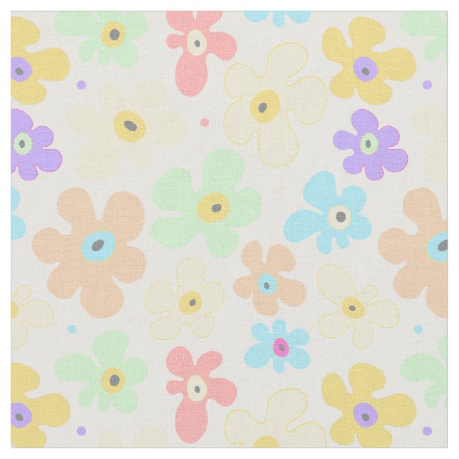 Floral Pastel Flowers Pattern Fabric (Close Up)