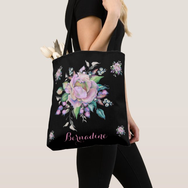  Floral Pastel Flowers Watercolor Personalise Tote Bag (Close Up)