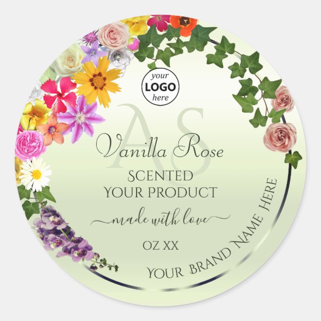 Floral Pastel Green Product Labels Initials Logo (Front)