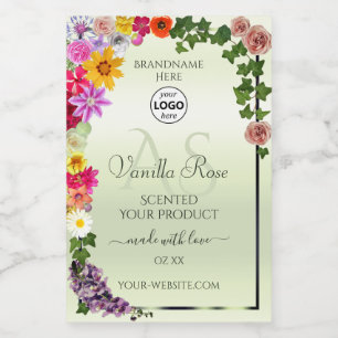 Floral Pastel Green Product Labels Initials Logo