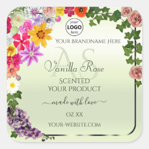 Floral Pastel Green Product Labels Initials Logo