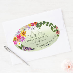 Floral Pastel Green Product Labels Initials Logo