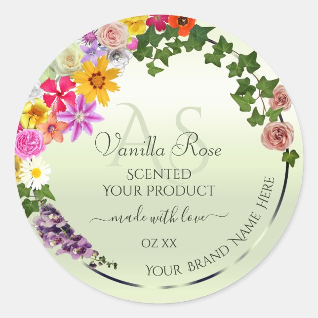 Floral Pastel Green Product Labels with Initials (Front)