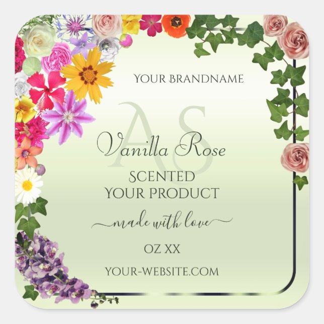 Floral Pastel Green Product Labels with Initials (Front)
