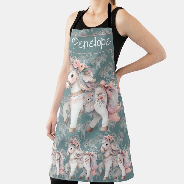 Floral Pastel Horse Fantasy Illustration Apron (Insitu)