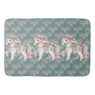 Floral Pastel Horse Fantasy Illustration Bath Mat