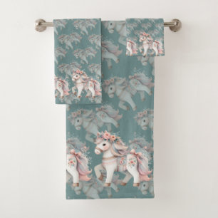 Floral Pastel Horse Fantasy Illustration Bath Towel Set
