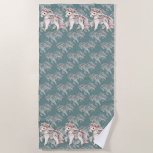 Floral Pastel Horse Fantasy Illustration Beach Towel