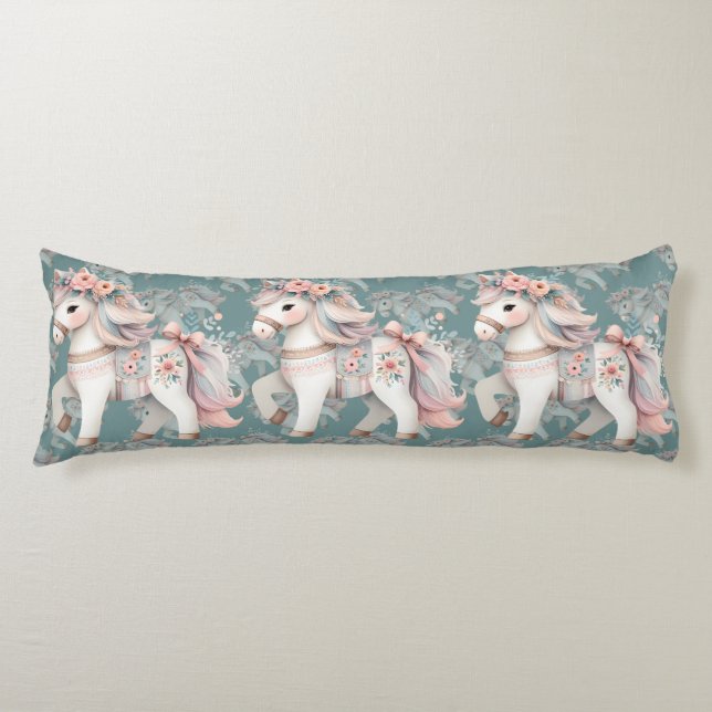 Floral Pastel Horse Fantasy Illustration Body Cushion (Front)