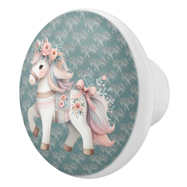 Floral Pastel Horse Fantasy Illustration Ceramic Knob (Right)