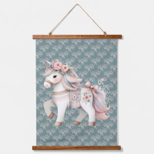 Floral Pastel Horse Fantasy Illustration Hanging Tapestry