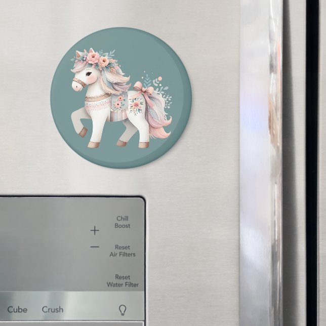Floral Pastel Horse Fantasy Illustration Magnet (In Situ (Fridge))