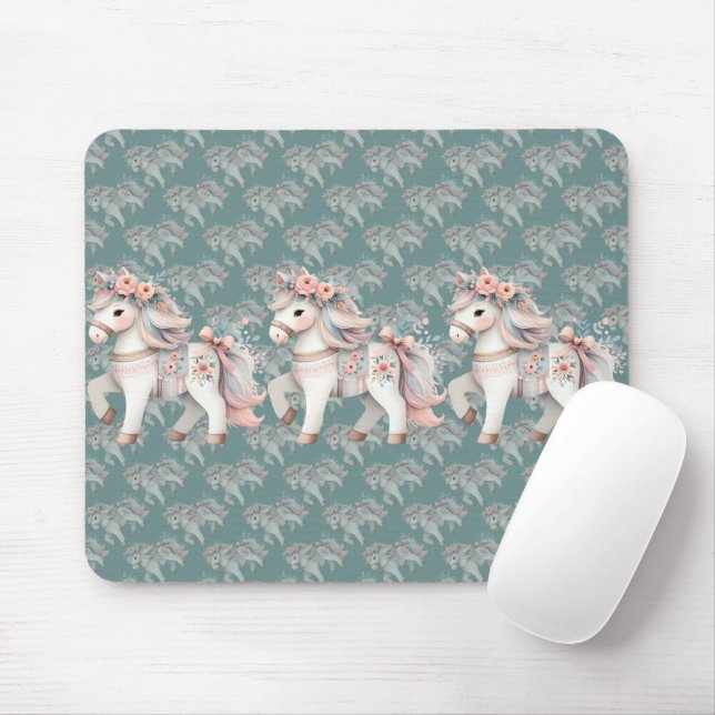 Floral Pastel Horse Fantasy Illustration Planner Mouse Mat (With Mouse)