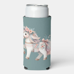 Floral Pastel Horse Fantasy Illustration Seltzer Can Cooler