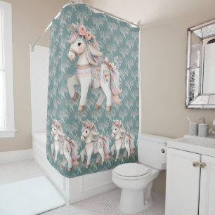 Floral Pastel Horse Fantasy Illustration Shower Curtain