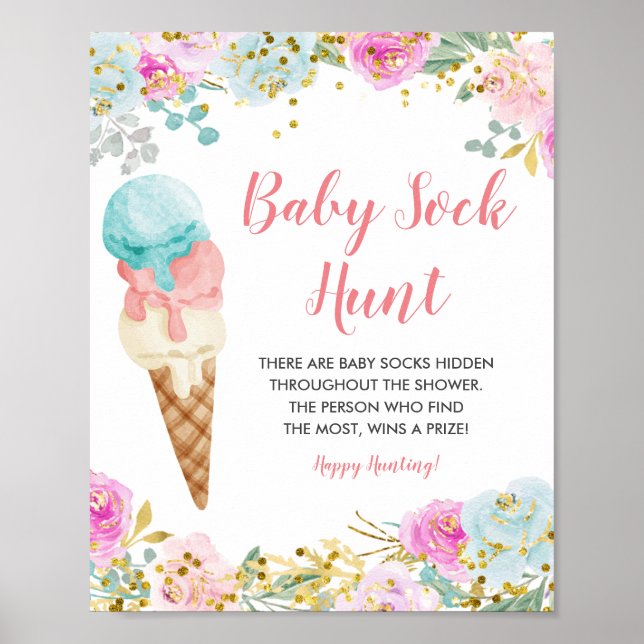 Floral Pastel ice cream  Baby Sock Hunt Game   Poster (Front)