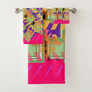 Floral Pastel Imagery Fuchsia Bath Towel Set