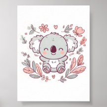 Floral Pastel Koala Design, Soft Colour Koala Art