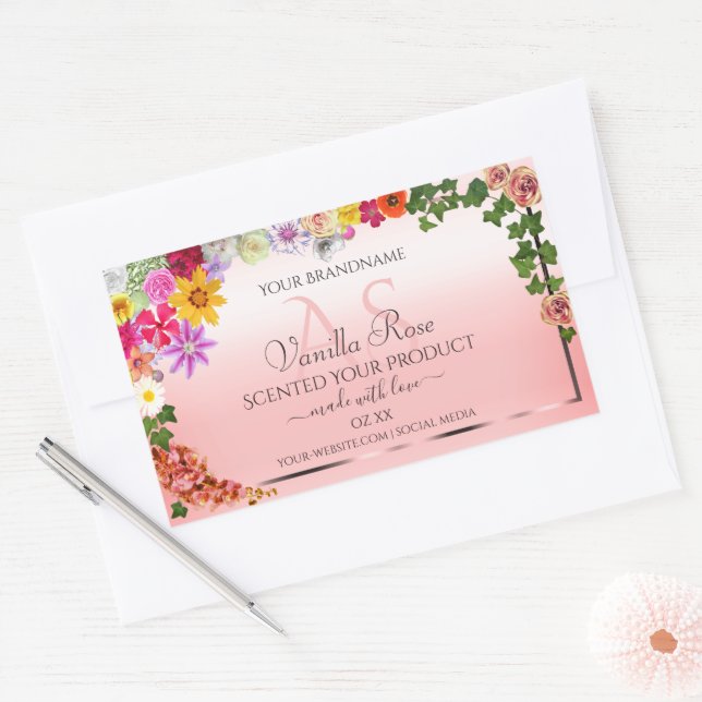 Floral Pastel Light Pink Product Labels Initials (Envelope)