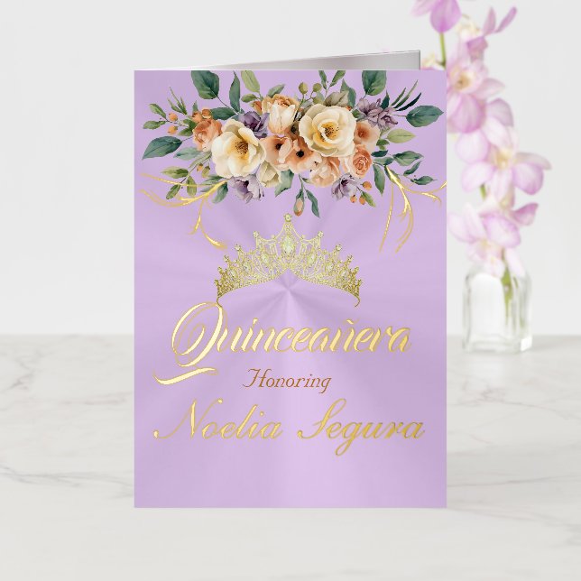 Floral - Pastel Lilac Quinceanera Foil Invitation (Orchid)