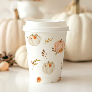 Floral pastel orange fall little pumpkin birthday paper cups