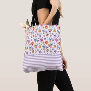 Floral Pastel Pansy Purple Stripe Pattern Drawing Tote Bag