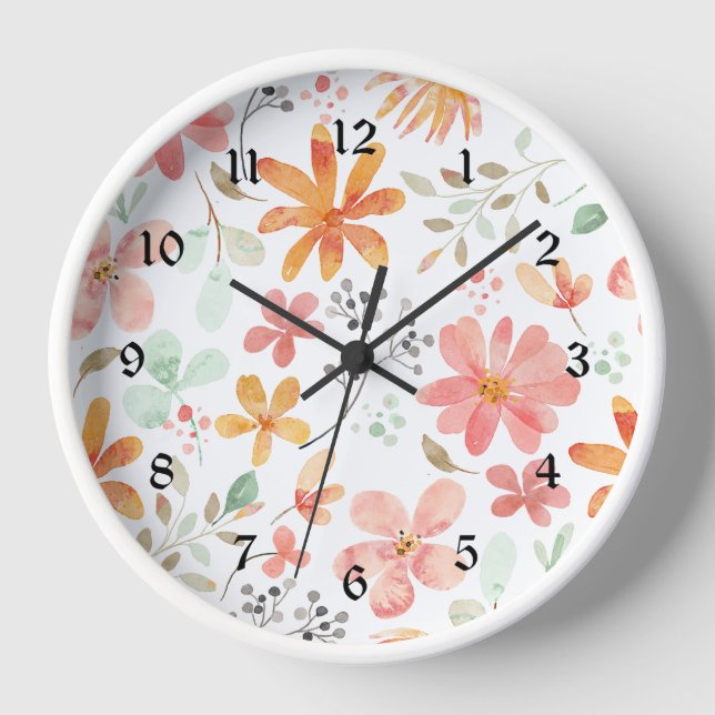 Floral Pastel Pattern Tranquillity Clock (Front)