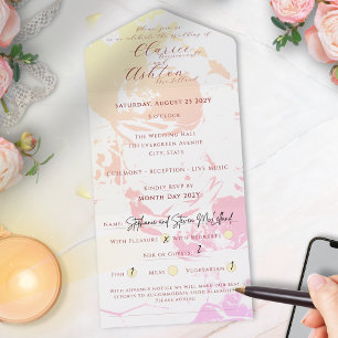 Floral Pastel Peach Cream Yellow Handwriting All In One Invitation