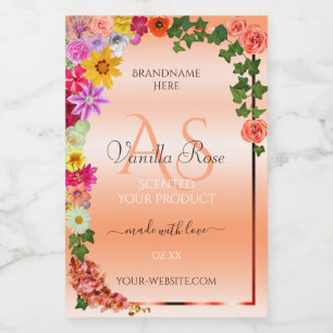 Floral Pastel Peach Product Labels with Monogram