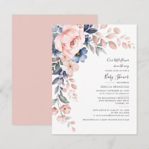 Floral Pastel Pink Blue Watercolor Baby Shower Invitation
