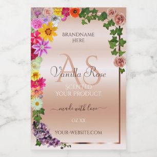 Floral Pastel Pink Rose Product Labels Monogram