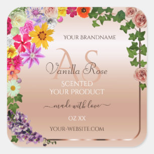 Floral Pastel Pink Rose Product Labels Monogram