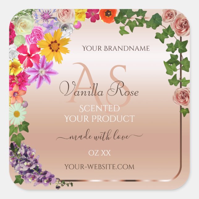 Floral Pastel Pink Rose Product Labels Monogram (Front)