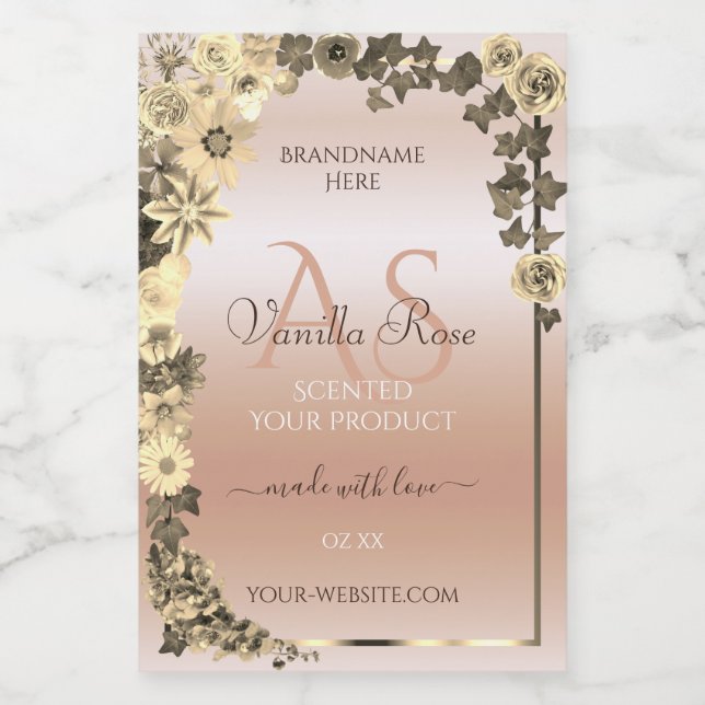 Floral Pastel Rosy Blush Product Labels Initials (Single Label)
