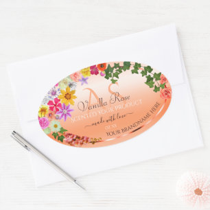 Floral Pastel Salmon Product Labels with Monogram