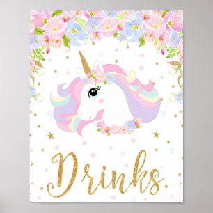 Floral Pastel Unicorn Drinks Sign Table Decor
