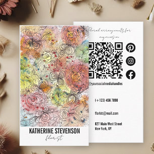 Floral Pastel Watercolor and Ink Art Florist Business Card