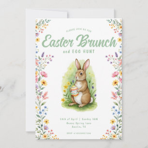Floral Pastel Watercolor Bunny Easter Brunch Invitation