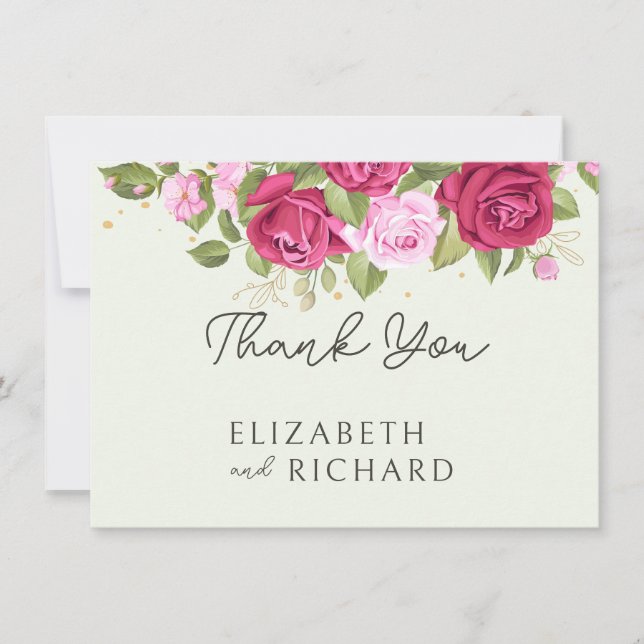 Floral Pastel Watercolor Rose Wedding Thank You Card (Front)