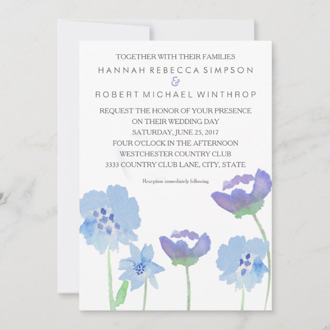 Floral Pastel Watercolor Wedding Invitation (Front)