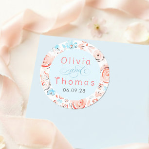 Floral Pastel Whimsical Elegant Wedding Classic Round Sticker