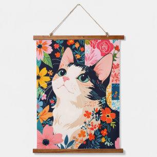 Floral Patchwork Cat Hanging Tapestry