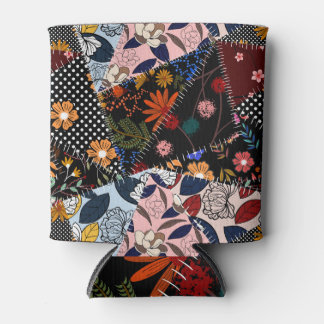 Floral Patchwork: Elegant Illustration Pattern Can Cooler
