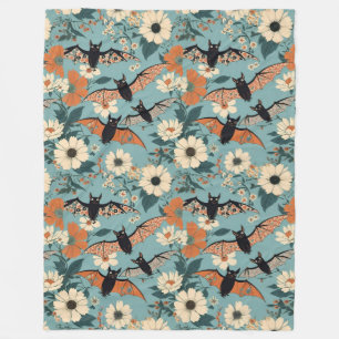 Floral Patchwork Halloween Bats & Flowers Fleece Blanket