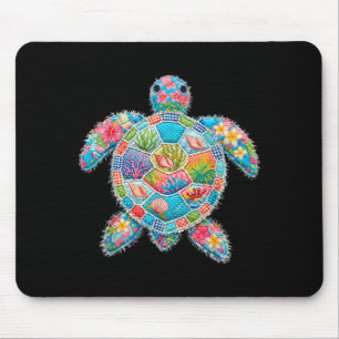 Floral Patchwork Turtle Summer Retro Beach Sea Mouse Mat