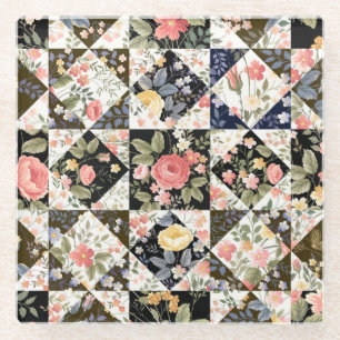 Floral Patchwork: Vintage Mix Glass Coaster