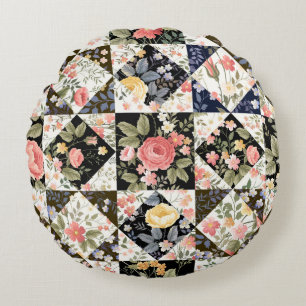 Floral Patchwork: Vintage Mix Round Cushion