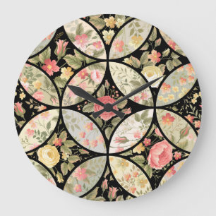 Floral Patchwork Vintage Seamless Pattern Large Clock