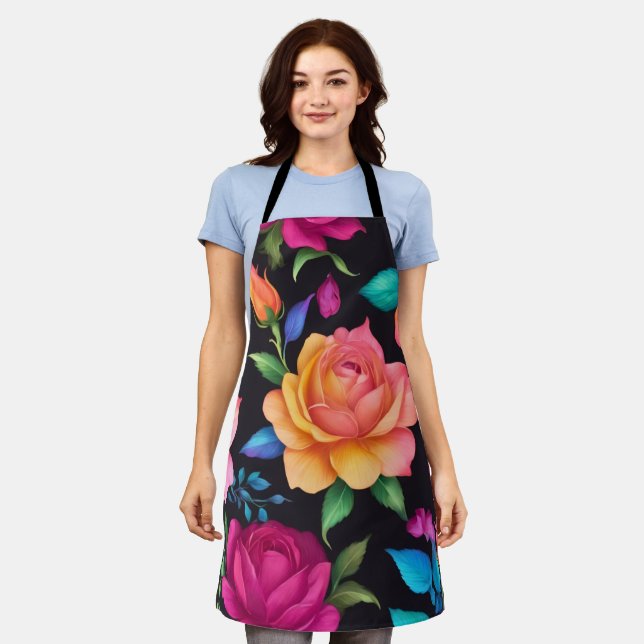 Floral Patern Rose All-Over Print Apron (Worn)